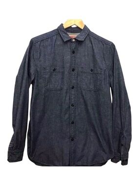 ALL-SON mens shirt dark blue cotton blend denim western cowboy button down small